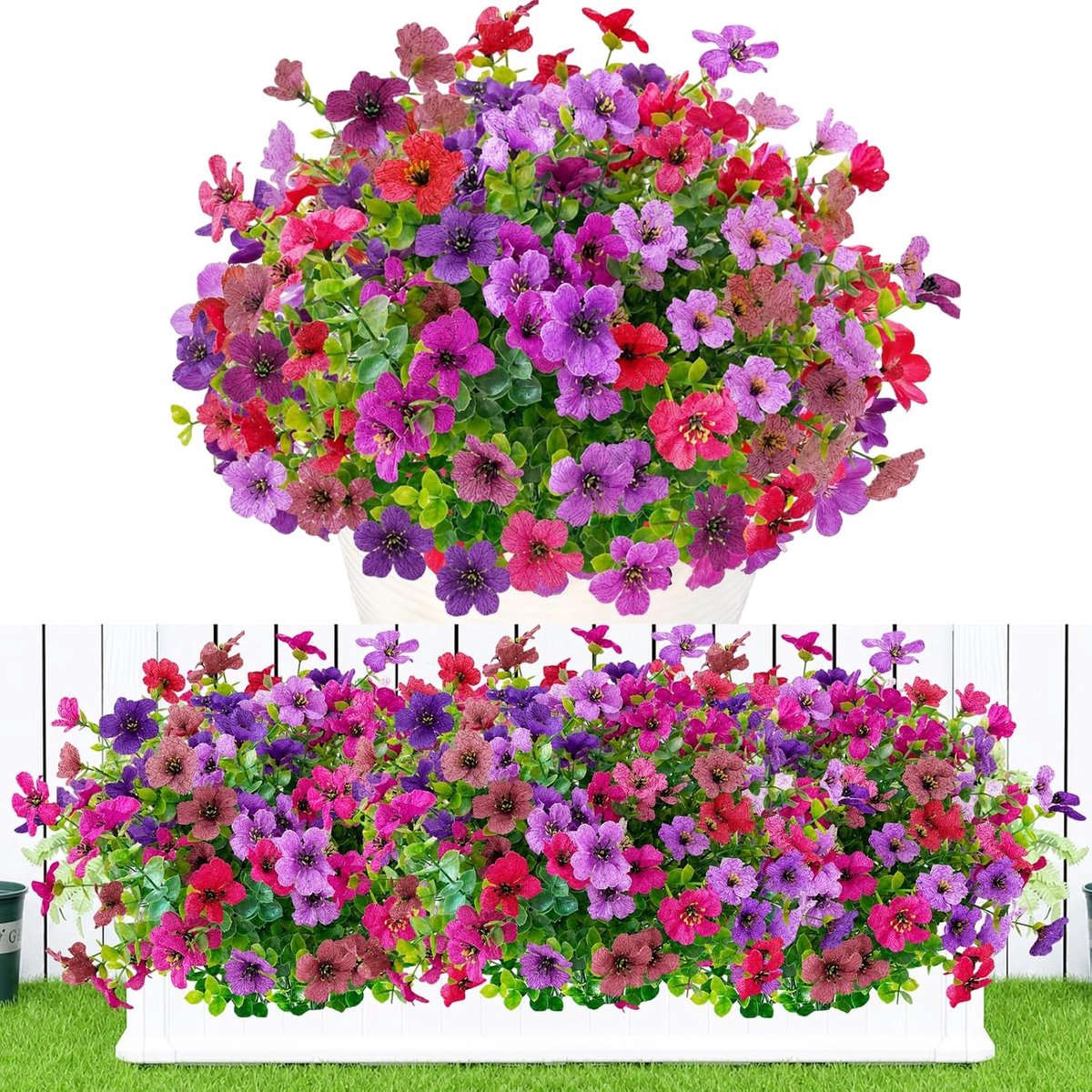 6 bundels kunstbloemen, weerbestendige kunstbloemen, ziet eruit als echt, uv-bestendige decoratieve bloemen - ShopVlot