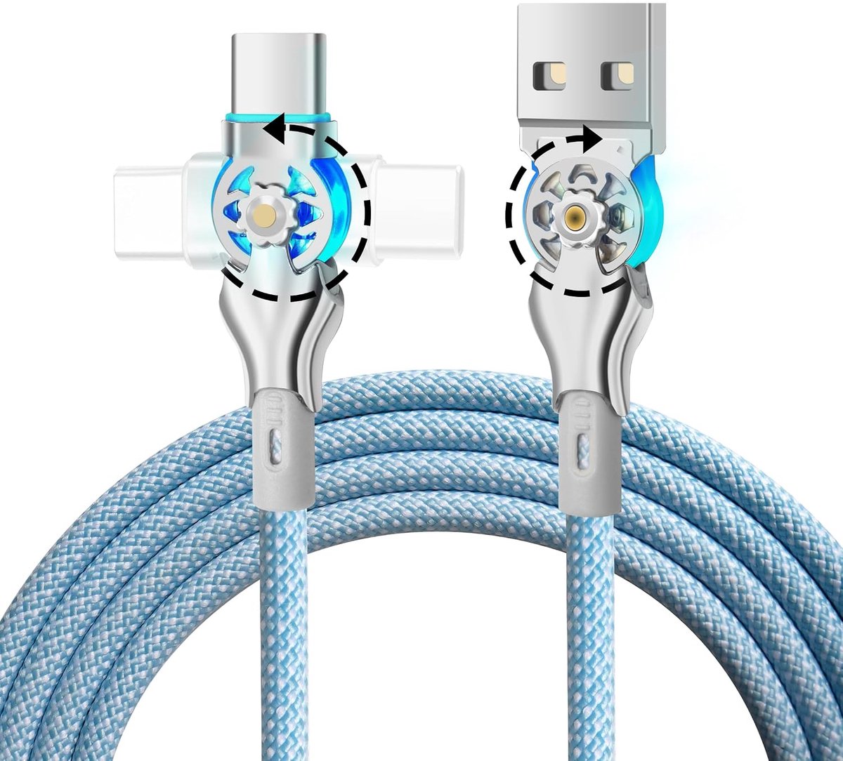USB Type C kabel 6.6ft - 180° draaibaar - nylon gevlochten - ideaal voor gaming en chatten - ShopVlot