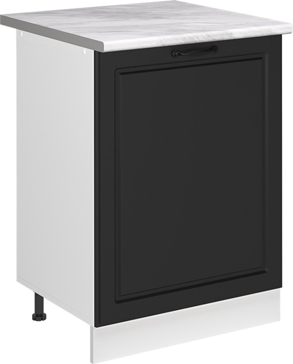 Vicco Keukenonderkast R-Line, Antraciet landelijk/Wit, 60 cm met 1 deur marmer werkblad