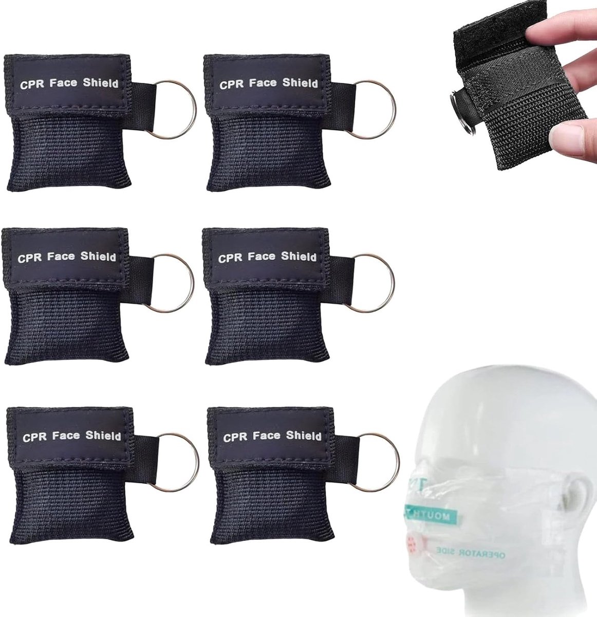 CPR masker set van 6 - eerste hulp mondkapje - draagbaar en compact - bescherming tegen infecties - ShopVlot