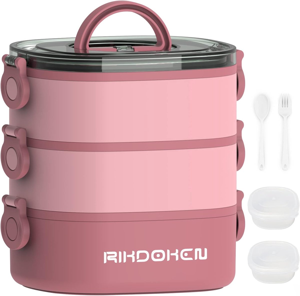 SnelShoppen - Bento Box Lunchbox 3 Lagen Draagbaar 93oz Lekvrije Magnetronbestendig met Lepel Vork Sauzen - Ideaal voor Kinderen Volwassenen en Op Rei