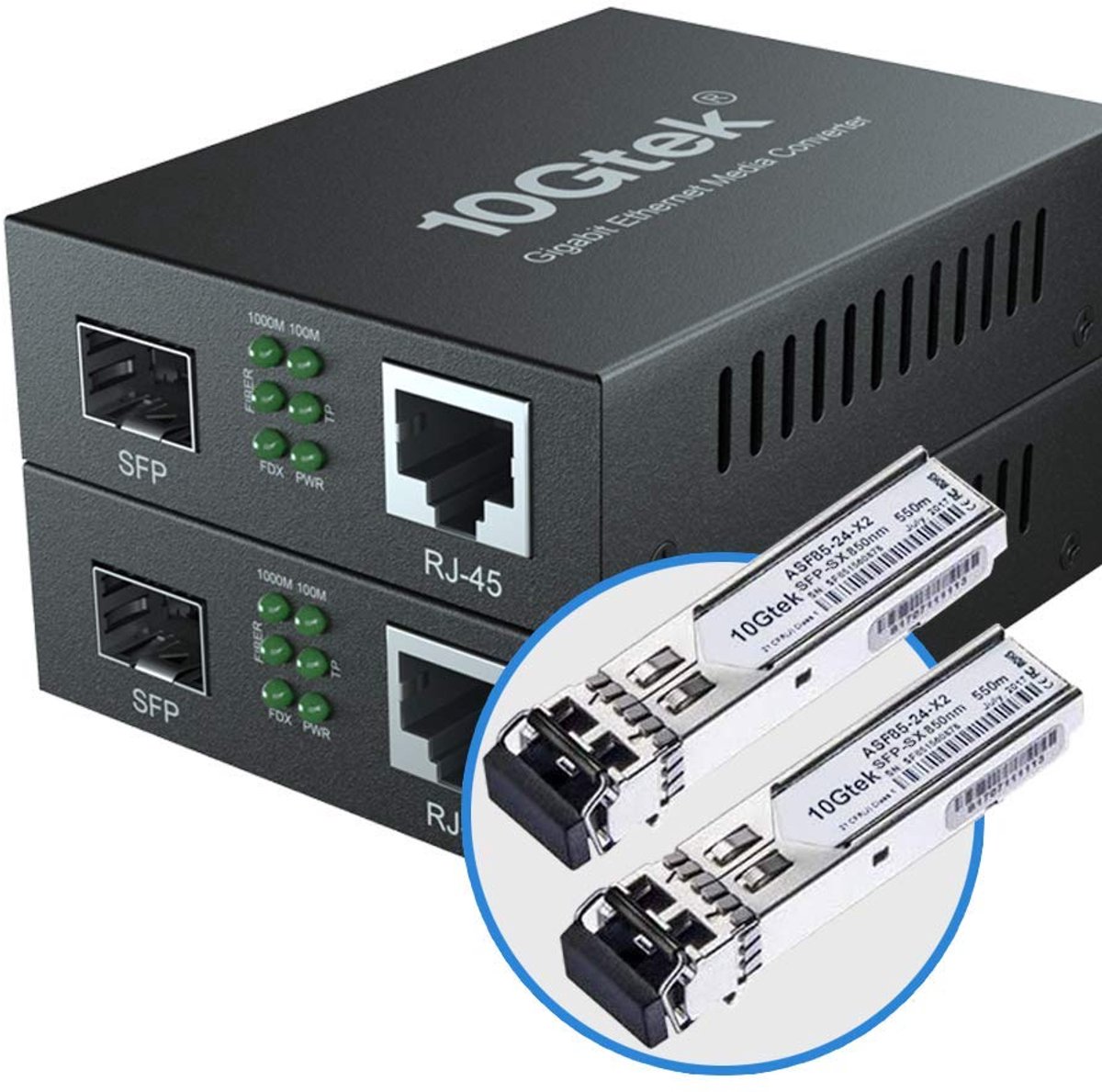 [2 Piece] Gigabit Ethernet Media Converter, SFP Slot with SFP SX Module, Multi-Mode Dual LC Fiber, 850nm, 550-Meter - ShopVlot