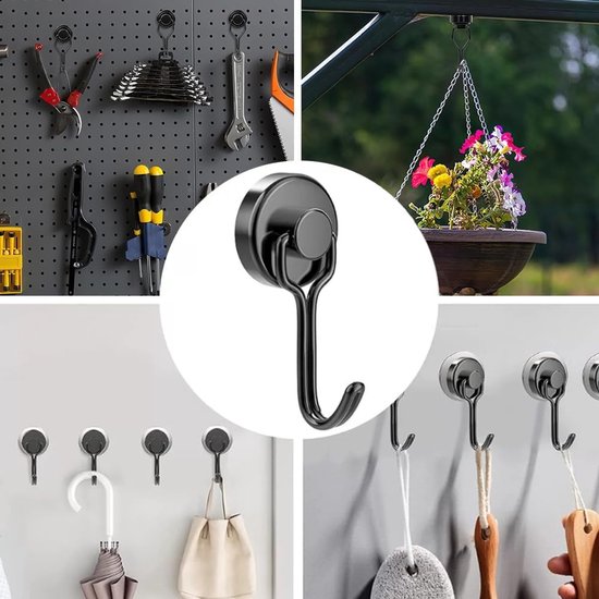 KARELLS 8pcs Black Magnetic Hooks 5kg Magnetic Hooks Black Extra Strong 16mm Rotating Swing, Neodymium Magnet Hooks - ShopVlot — afbeelding 4
