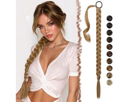 FESHFEN Ponytail Extensions with Hair Elastic, 65cm Long Gold Blonde Ponytail Extensions Braided Hairpiece Synthetic - ShopVlot