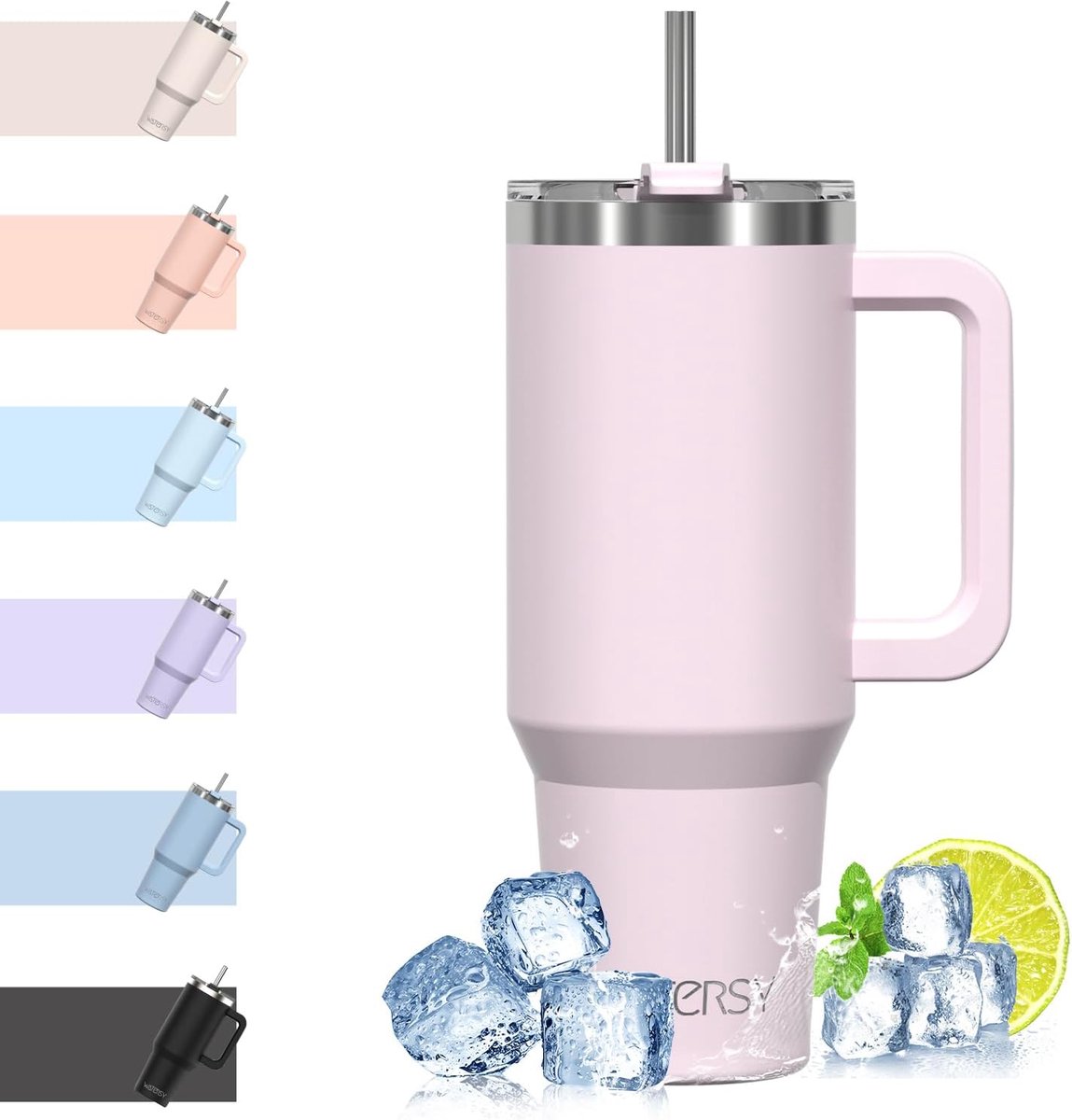 SnelShoppen - Thermosbeker 1182 ml Roestvrijstaal met Handvat en Rietje - 40oz Dubbelwandig Vacuüm Geïsoleerd - Lekvrij Deksel voor Warme en Koude Dra