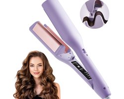 DailySupplies® Wafeltang – Wafeltang Voor Dik en Dun Haar – Wave Tang Voor krullen – Krultang met Handschoenen – Met Haarspelden - Paars