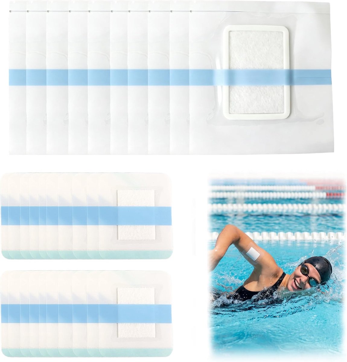 30 stuks douchepleisters, waterdicht, 13 x 14 cm en 6 x 7 cm, transparant, waterdicht, zelfklevend met katoenen - ShopVlot