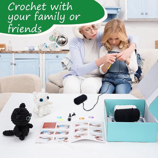 Haaknaalden set voor beginners met zwart-witte draken en handleiding - ideaal voor haken, creatief breien en handwerken — afbeelding 4