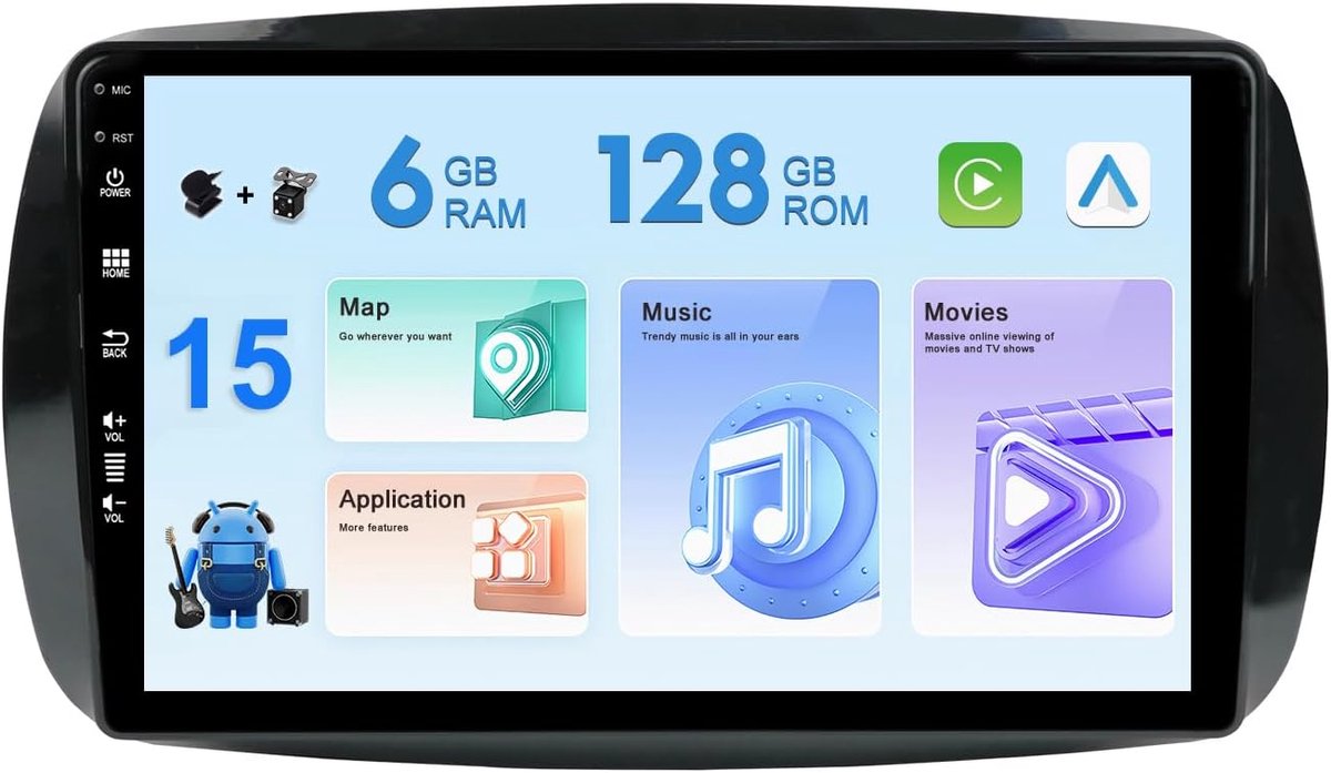 Android Double Din Car Radio Suitable for Mercedes Benz Smart 453 Fortwo Year 2014-2020 Camera Canbus FREE [6G + 128G] - ShopVlot