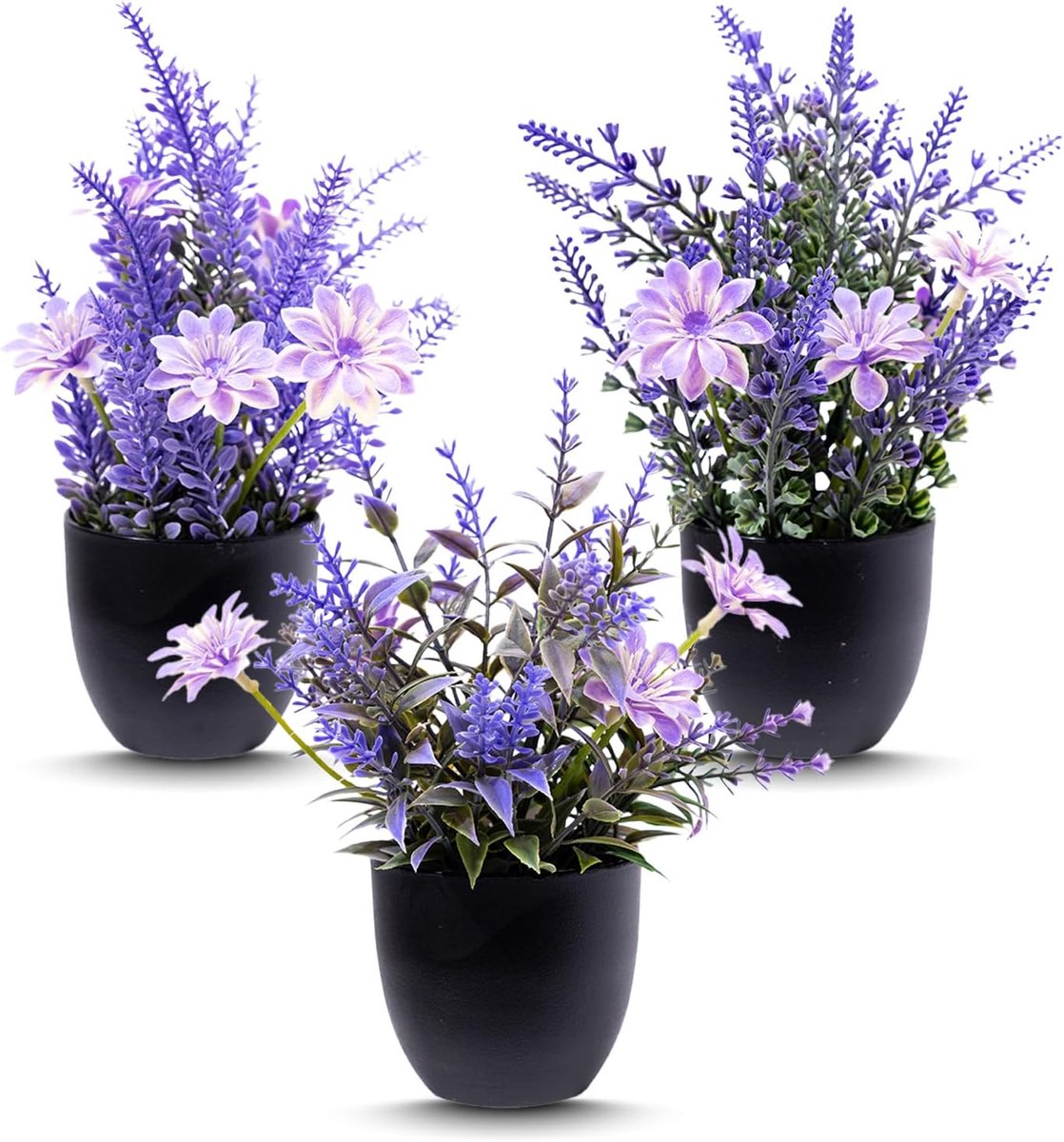 3 stuks lavendel kunstplanten, kleine kunstbloemen in potdecoratie - ShopVlot