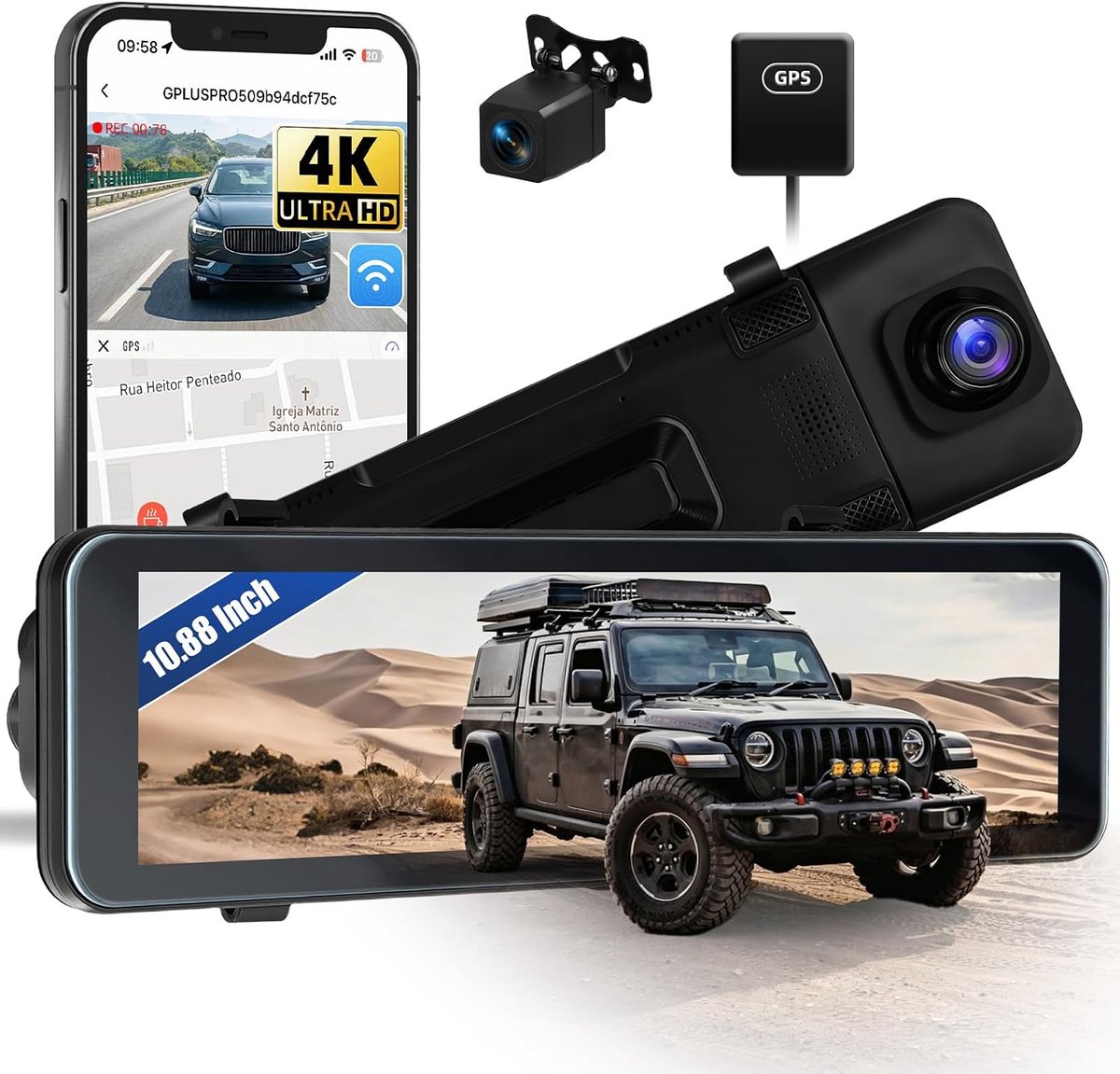 dashcam 10,88 inch HD touchscreen - 4K + 1080P dual camera - GPS & nachtzicht - veilige ritten - ShopVlot