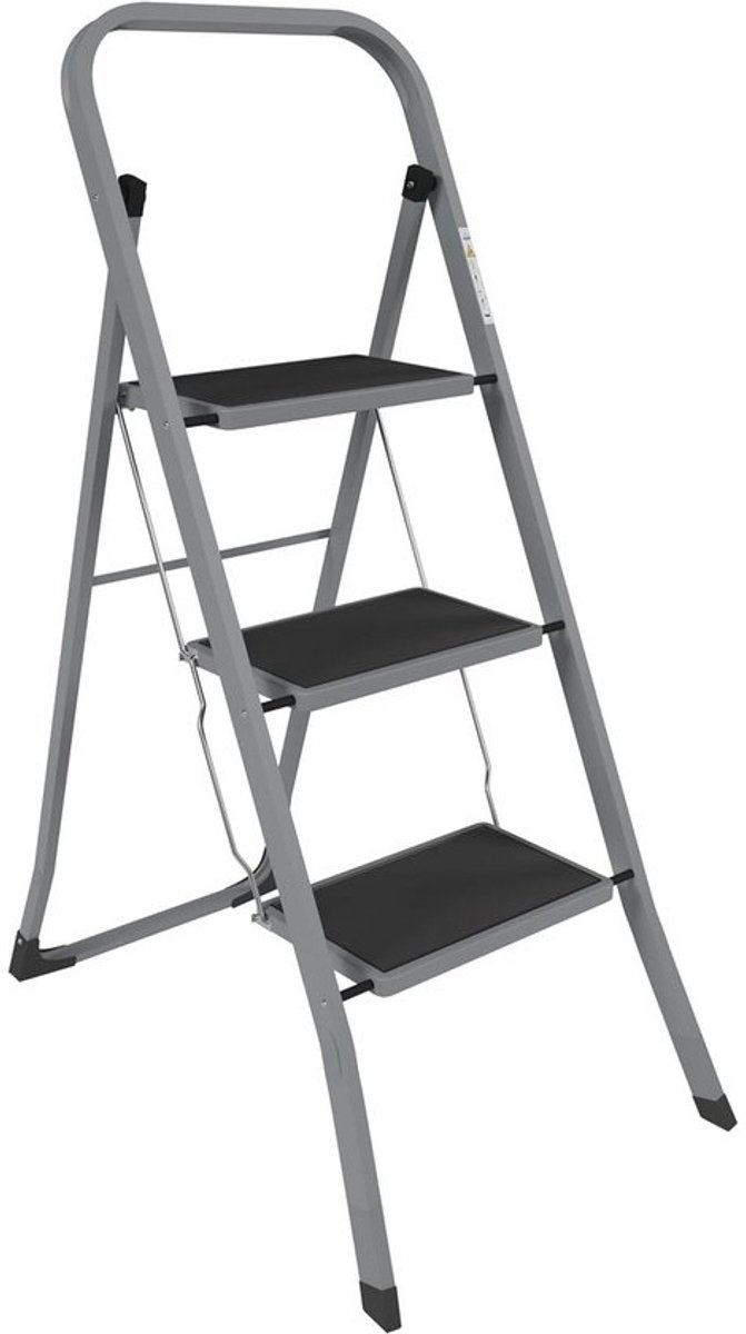 Robuuste 3-traps vouwladder - antislip en brede treden voor thuis, keuken en tuin