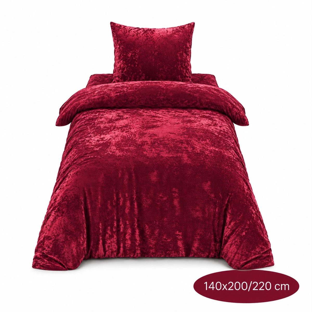 Roden Blue - Crushed Velvet Dekbedovertrek - 140x200/220 - Eenpersoons - Bordeaux Rood - Luxe Velours - Extra Zacht - Incl 1 Kussensloop