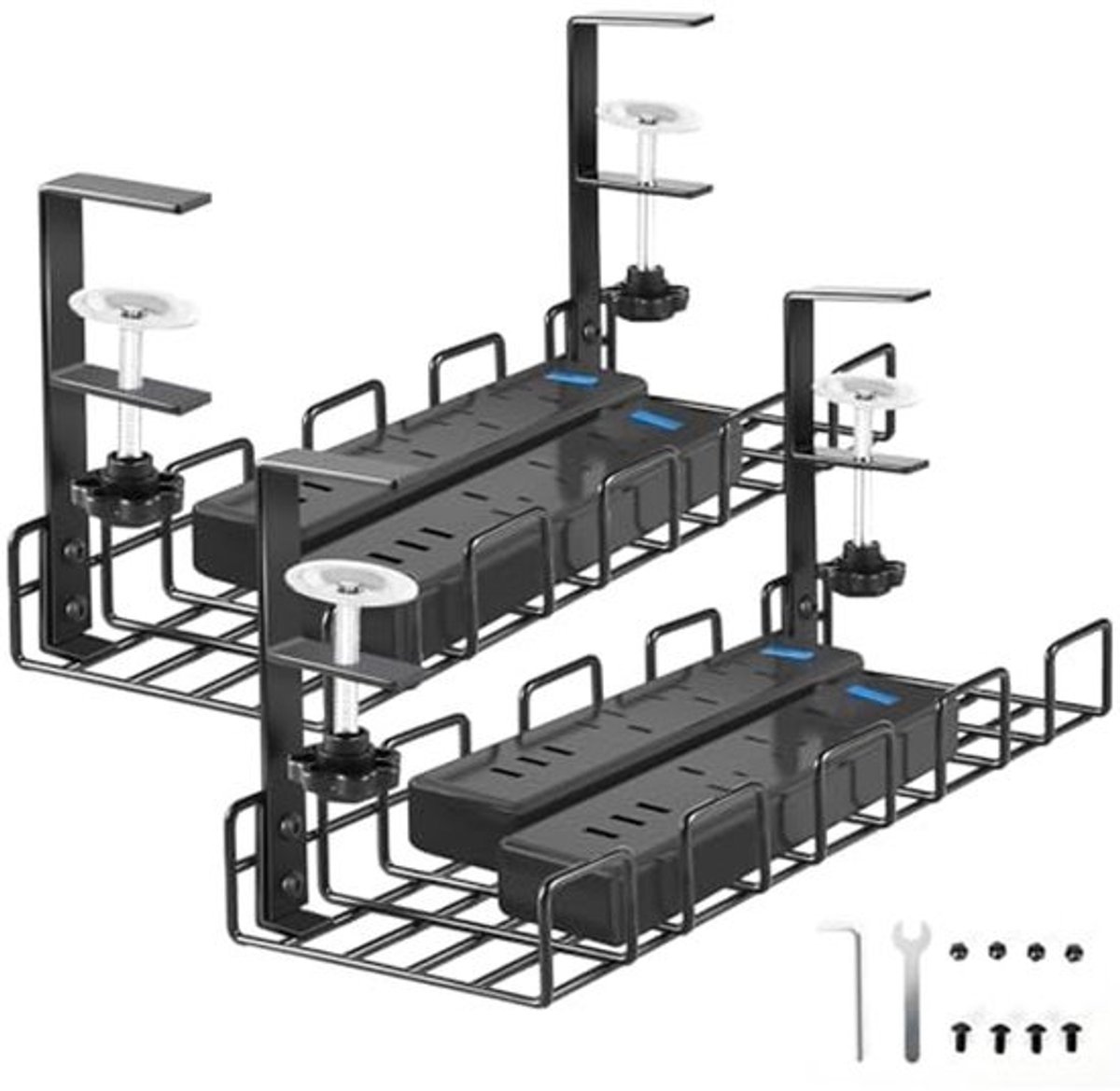 Kabelmanagementlade voor onder bureau - Kabelorganizer voor onder bureau - Metalen kabeltray - Voor kantoor en thuis - Cord Tidy Rack - Set van 2
