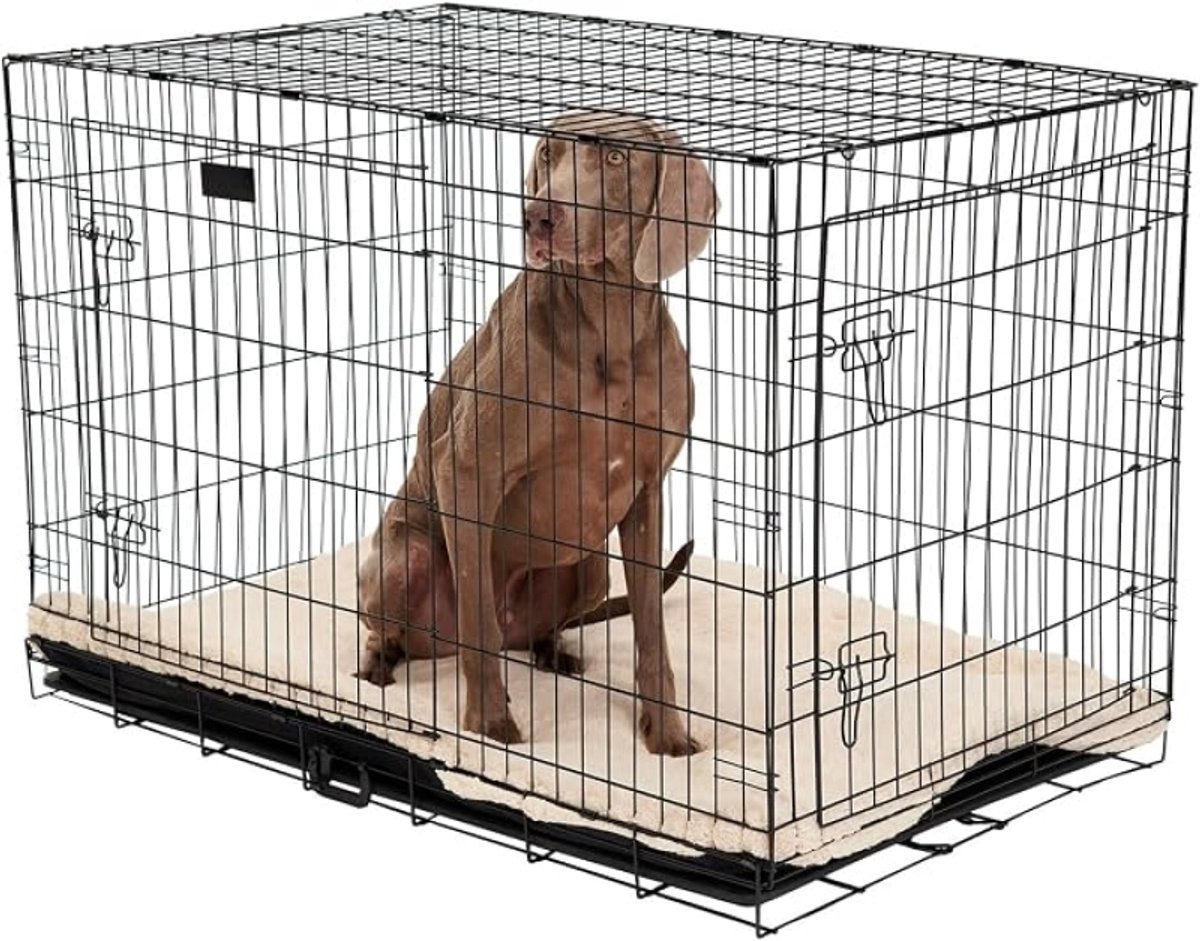 Hondenbench Maat XL - Opvouwbare Bench voor Honden - 107 x 72 x 77 cm - 2 Deuren - Zwart - Met Uitneembare Bodemplaat en Handgreep