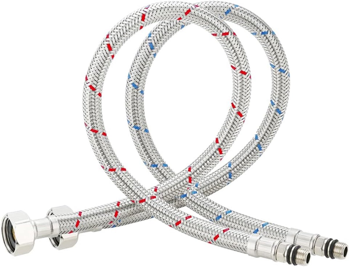 hiahaz, 2pcs Monobloc Hose Flexible Faucet Connector Flexible Stainless Steel Braided Faucet Connector Pipe Flexi Tubes Tails, Hose 2/1 x M10 x 60cm C