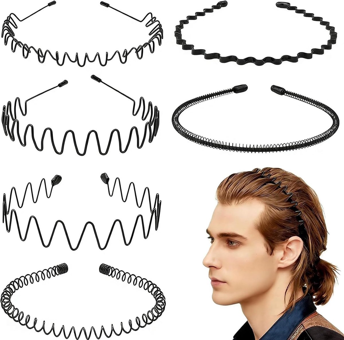 Set of 6 Metal Hair Bands for Men and Women, Elastic Non-Slip Headbands for Sports, Fitness, Yoga and Everyday Use - ShopVlot