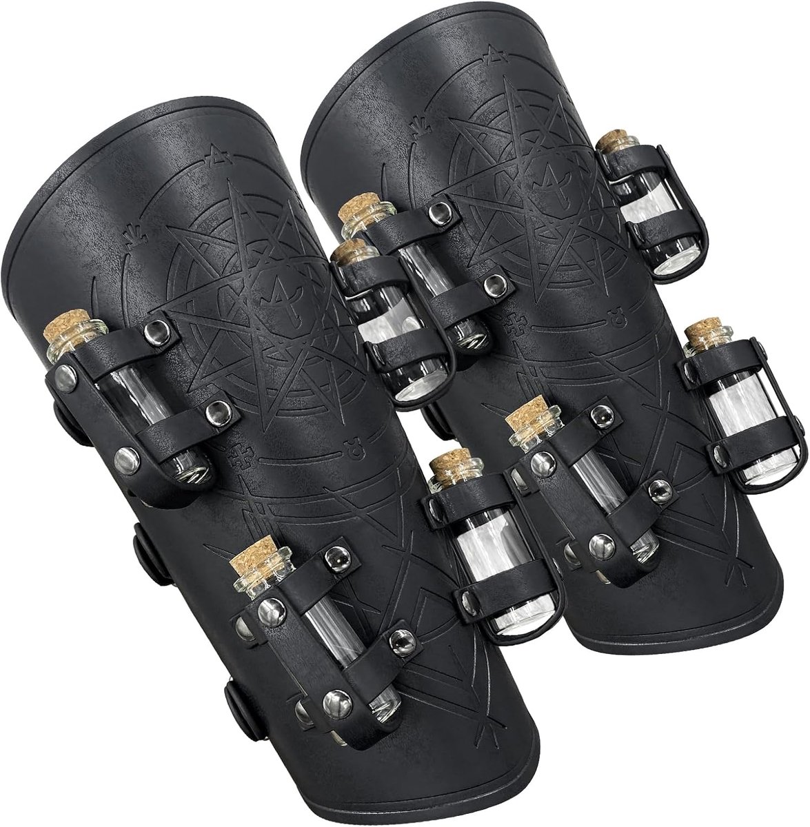 HiiFeuer Medieval Alchemy Braces Embossed with 8 Cork Bottles, Fantasy Faux Leather Buckle Arm Guards Magic Archer - ShopVlot