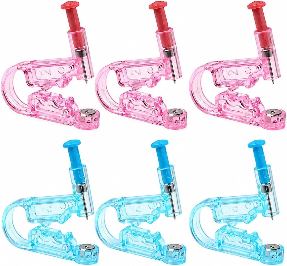 6 Pezzi Pistola Orecchini, Confezione Sterile Facile Da Usare, Pistola Monouso Con Orecchini Sicuri Per Donne, Uomini, Ragazze, Ragazzi (Plastica, Blu, Rosa)