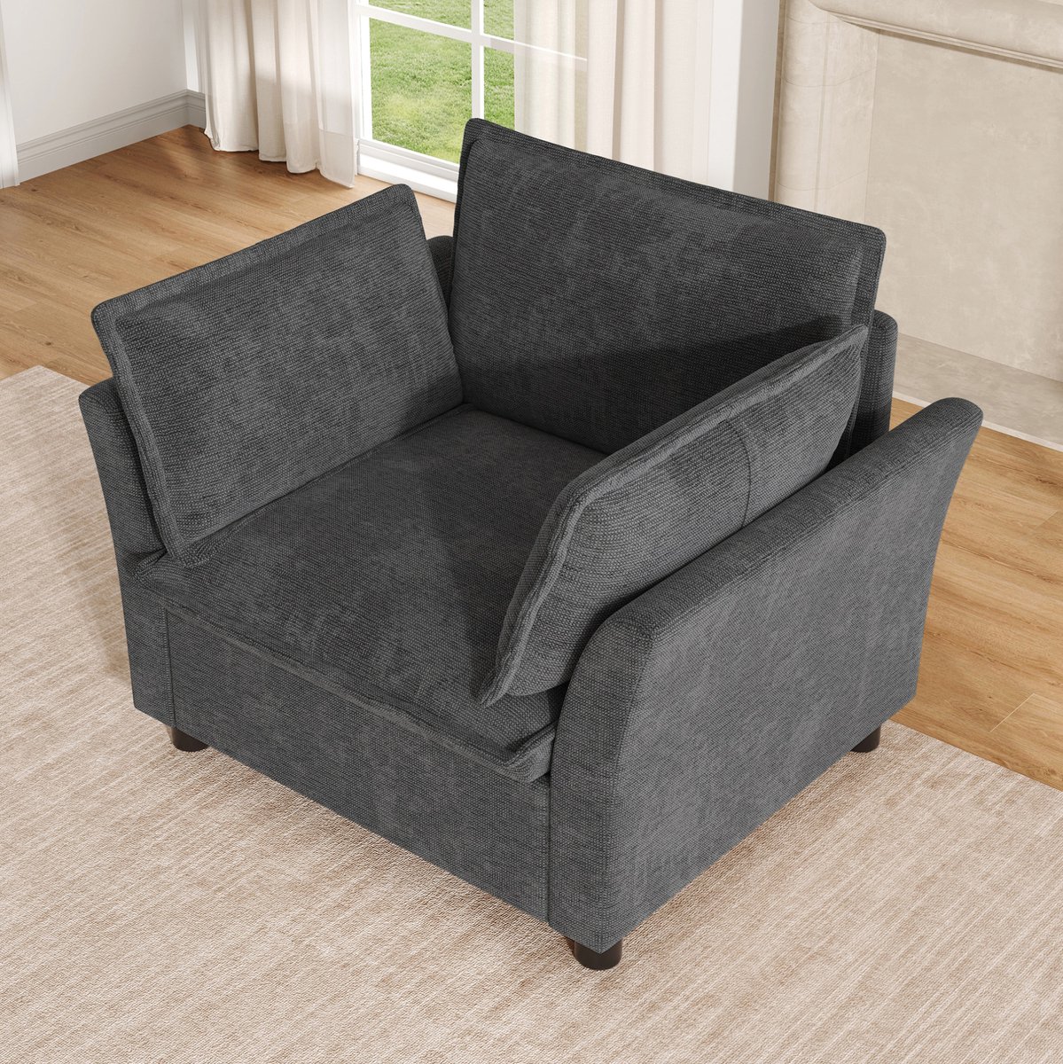 REDOM Fauteuil met armleuningen - Chenille bekleding - Vast metalen frame - Twee afneembare kussens - Voor woonkamer en werkkamer - Grijs - 90 x 81 x 87 cm