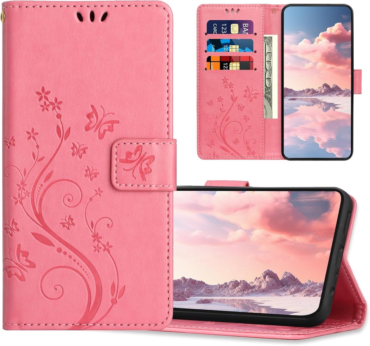Hoesje voor iPhone 13 Mini, Magnetische Beschermhoesje, PU Lederen Portemonnee Hoes voor iPhone 13 Mini, Roze