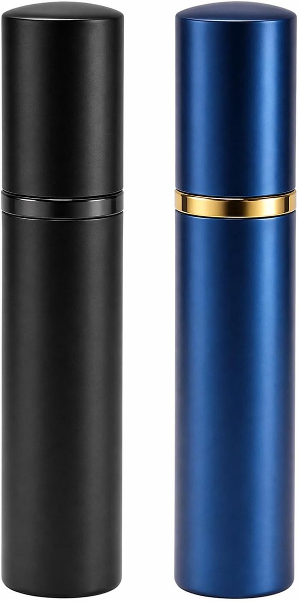 2 stuks navulbare parfumverstuiver, 5 ml, draagbare zakflessen, zwart en blauw, compacte reisparfumverstuiver voor eenvoudig vullen, lege monster en navulbare fles