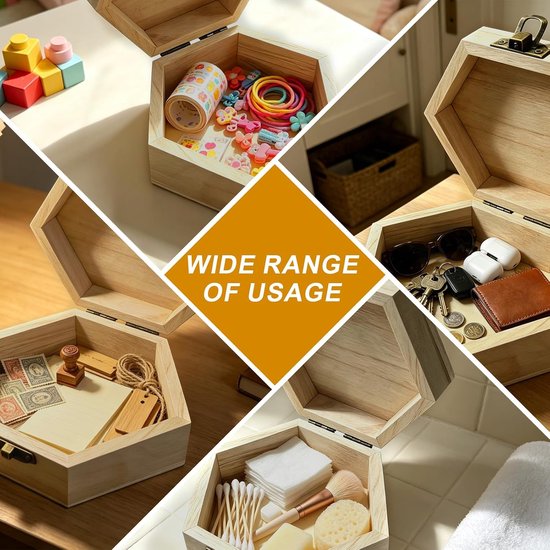 6 stuks kleine houten kist met deksel, sieradendoos van hout, klein, schatkist van hout — afbeelding 5