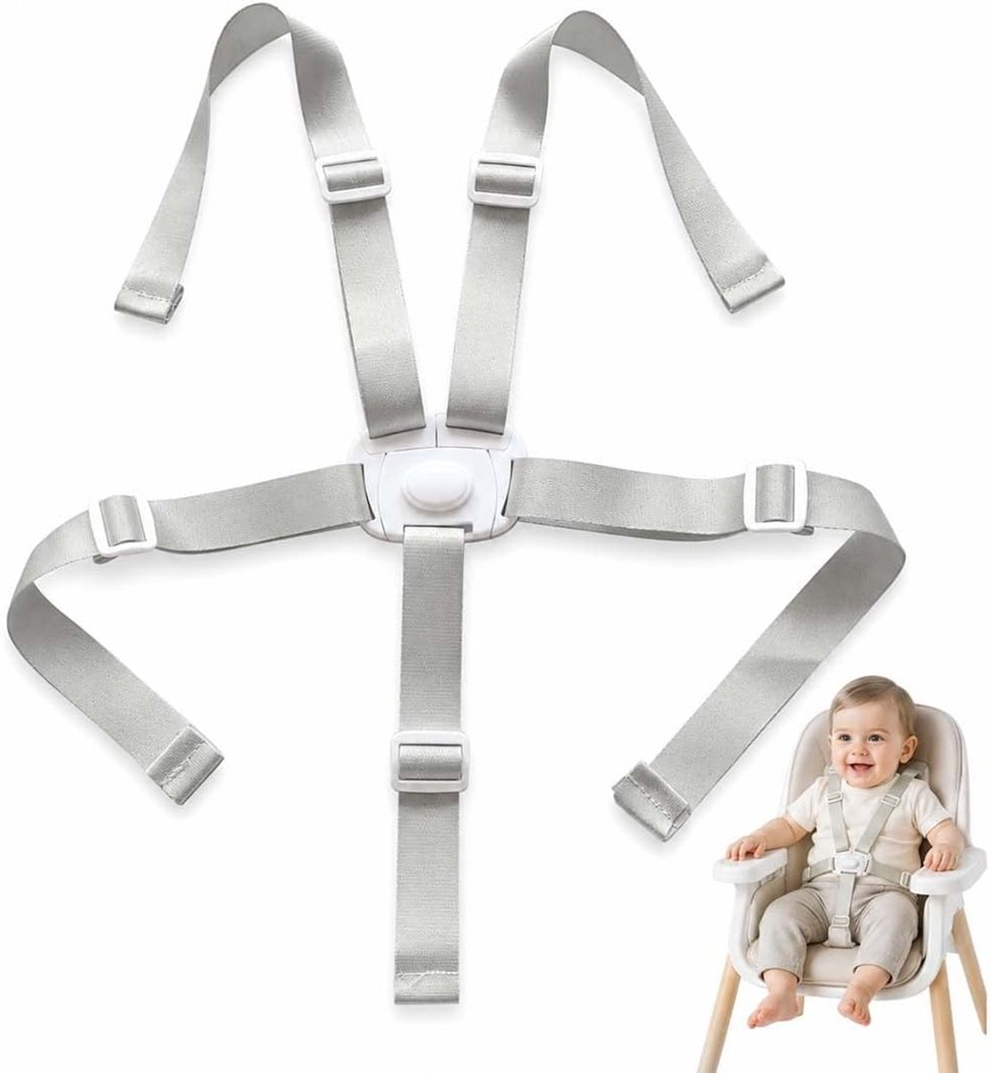 1 x 5-punts veiligheidsgordel voor kinderstoel, veiligheidsgordel voor baby's en kinderen, brede verstelbare riem, voorkomt vallen