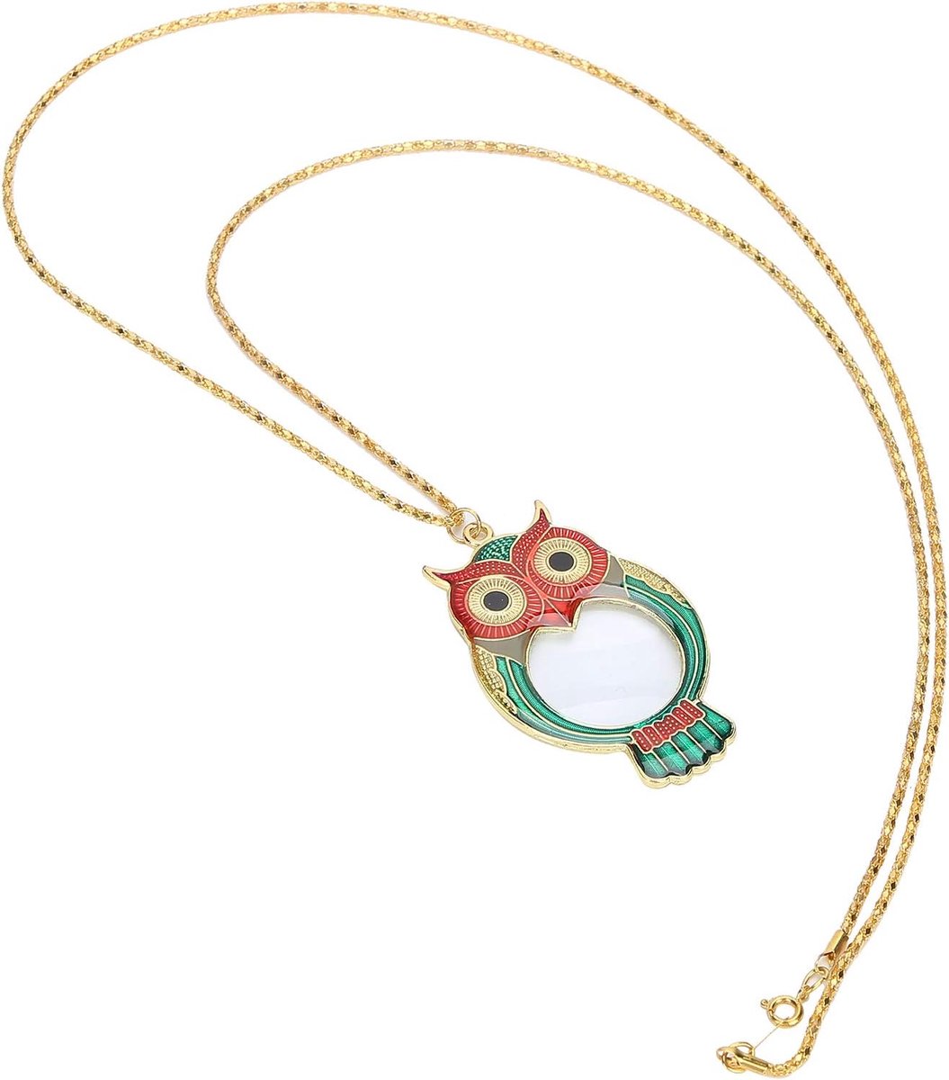 Halsketting met 10x vergrootglas, uilenloep, halsketting met leesloep, hanger met ketting voor bibliotheek, lezen, zoom en sieraden