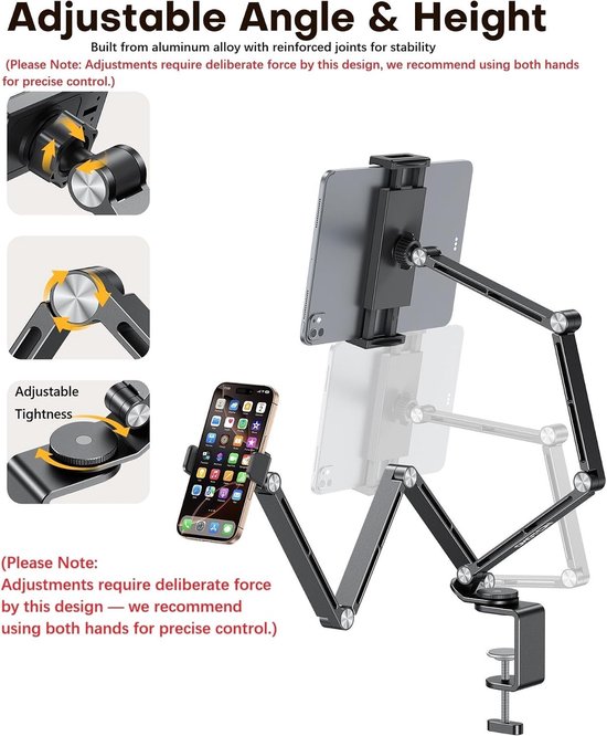 Verstelbare Tablet Stand met 360° Rotatie voor iPad en Smartphones tot 12", Stabiele Arm en Geschikt voor Alle Tablets — afbeelding 5