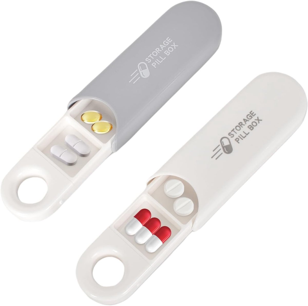 Mini Tablet Box met 3 Compartimenten - Waterdichte en Draagbare Pillendoos voor Reizen, BPA-vrij, Goede Sluiting, Beige en Grijs