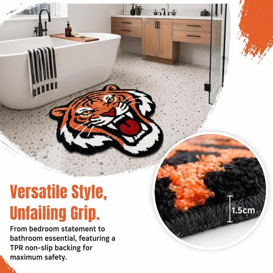 Tapijt, tijgerkop, wollig, antislip tapijt voor slaapkamer, woonkamer, tienerkamer, gamingkamer, modern handgetuft tapijt voor decoratie — afbeelding 4