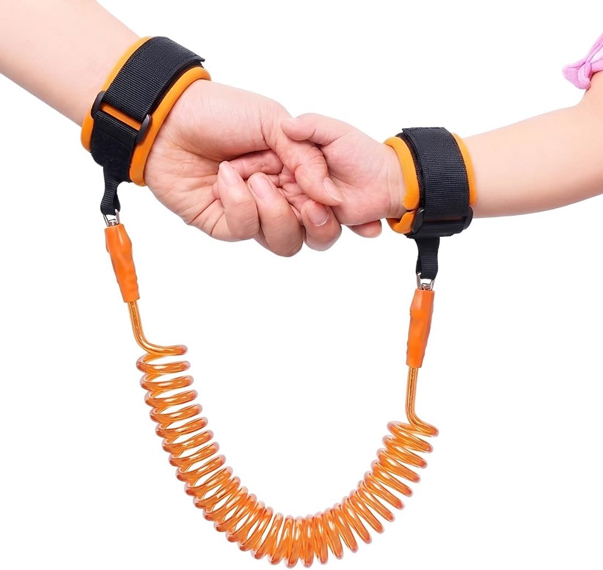 1 x oranje veiligheidsarmband van kunststof, 2 m, voor kinderen van 2 tot 6 jaar voor wandelingen, reizen en overvolle plaatsen