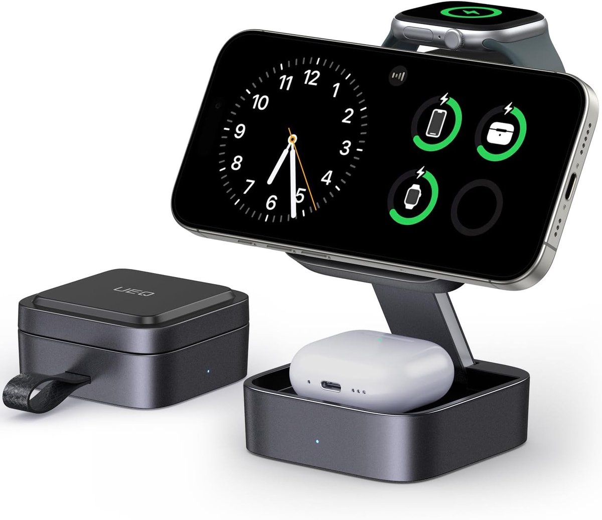 Draagbaar 3-in-1 Oplaadstation voor Smartphones, Apple Watch en AirPods - Snellader met Magnetische Vouwfunctie voor Thuis en Reizen