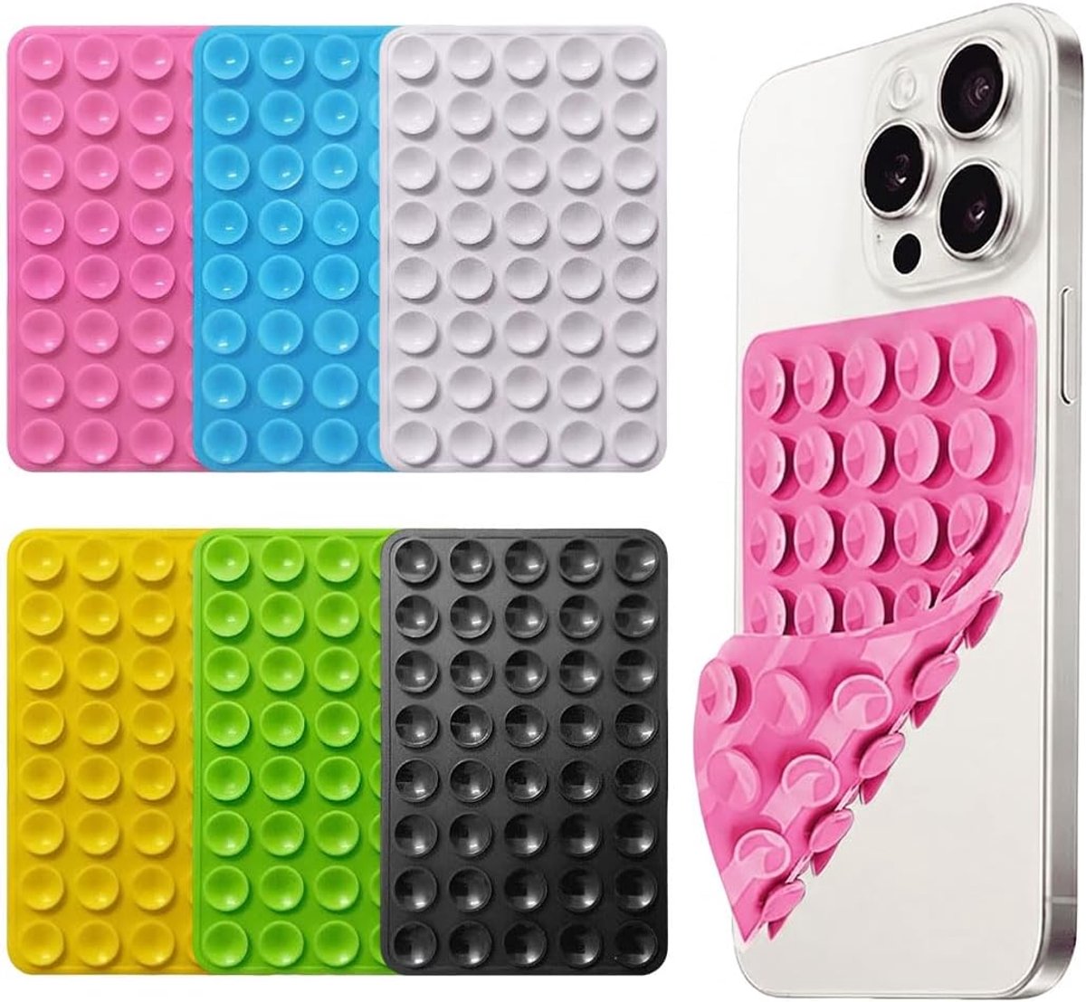 6 stuks mobiele telefoon zuignap, siliconen telefoonhoes lijm achterkant noppen houder voor mobiele voeding, selfies en video's, multifunctionele telefoonhouder, anti-slip telefoonhouder