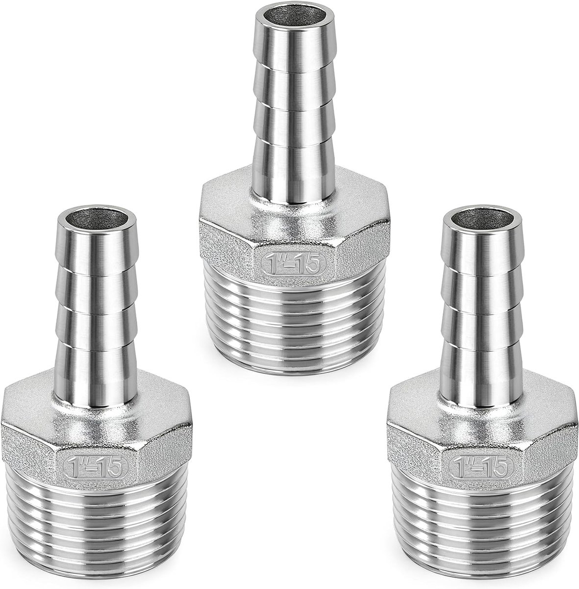 3pcs Stainless Steel Rod Joints, Male G1 inch x 15mm, Tube Connectors for Air, Fuel, Water, Oil - ShopVlot