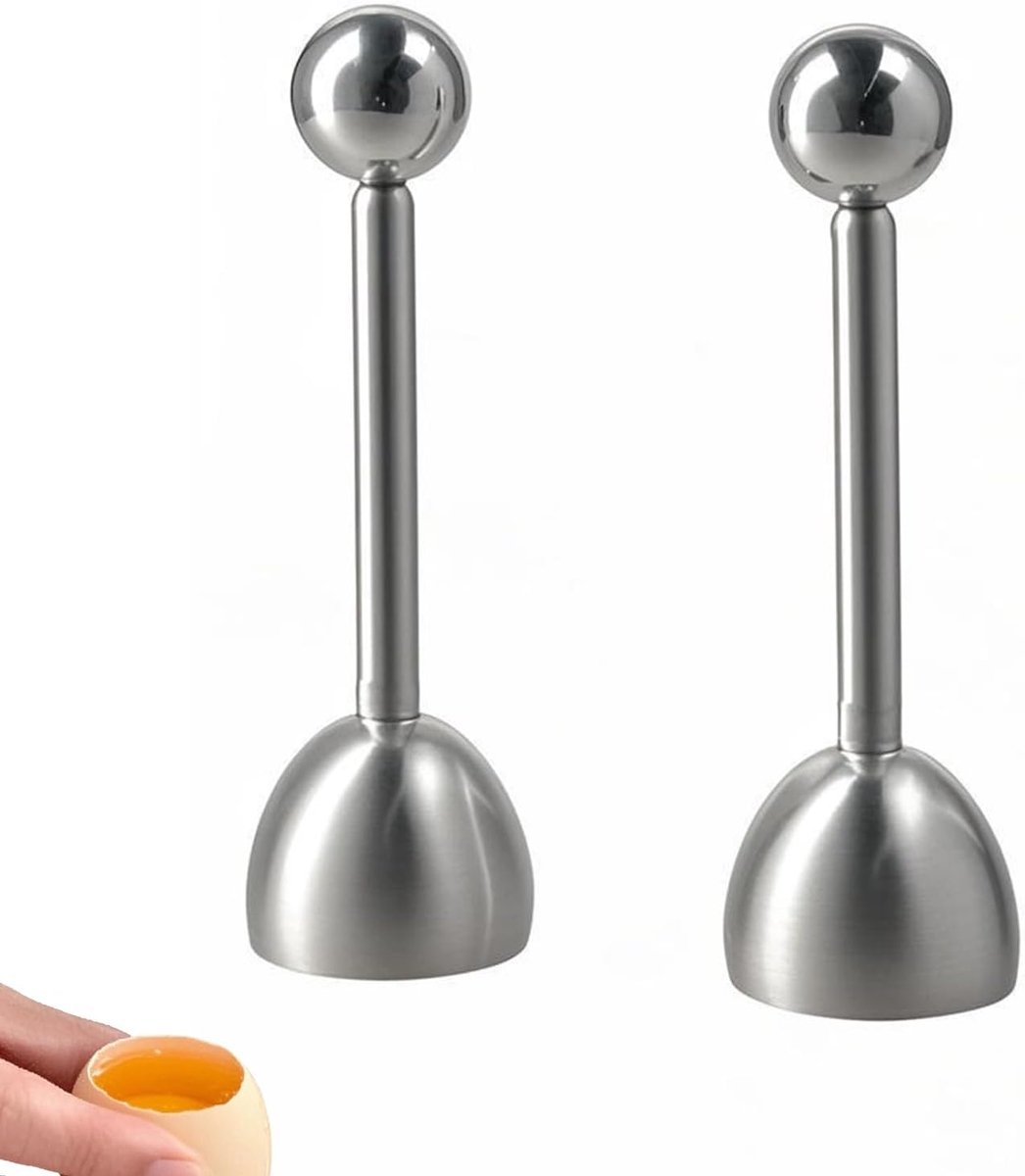 Set of 2 Stainless Steel Egg Openers with Ball - Premium Egg Cracker for Hard & Soft Eggs Stainless Egg Cracker with - ShopVlot