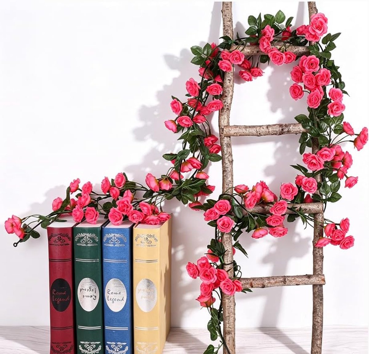 2 Stuks 1,8m 69 Bloemen Kunstbloemengirlande, Rood-Roze - ShopVlot