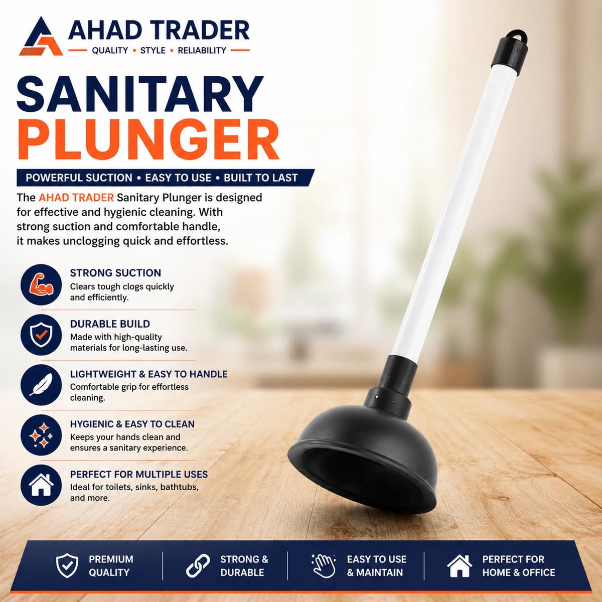 Ahad Trader Krachtige plunjer Heavy-duty gootsteenontstopper Toilet plunjer Douche-afvoer ontstopper - ShopVlot