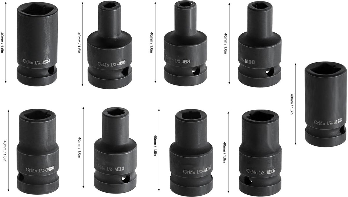 Dailygoods - Tap Socket Set - 9-delig Molybdeen Staal - Voor Elektrisch Gereedschap - Pneumatisch Gereedschap - Hoogwaardige kwaliteit - Duurzaam - Ge...