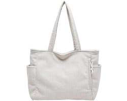 Dailygoods - Fluwelen geribbelde canvas handtas - Met ritssluiting en grote capaciteit - Voor dames in beige