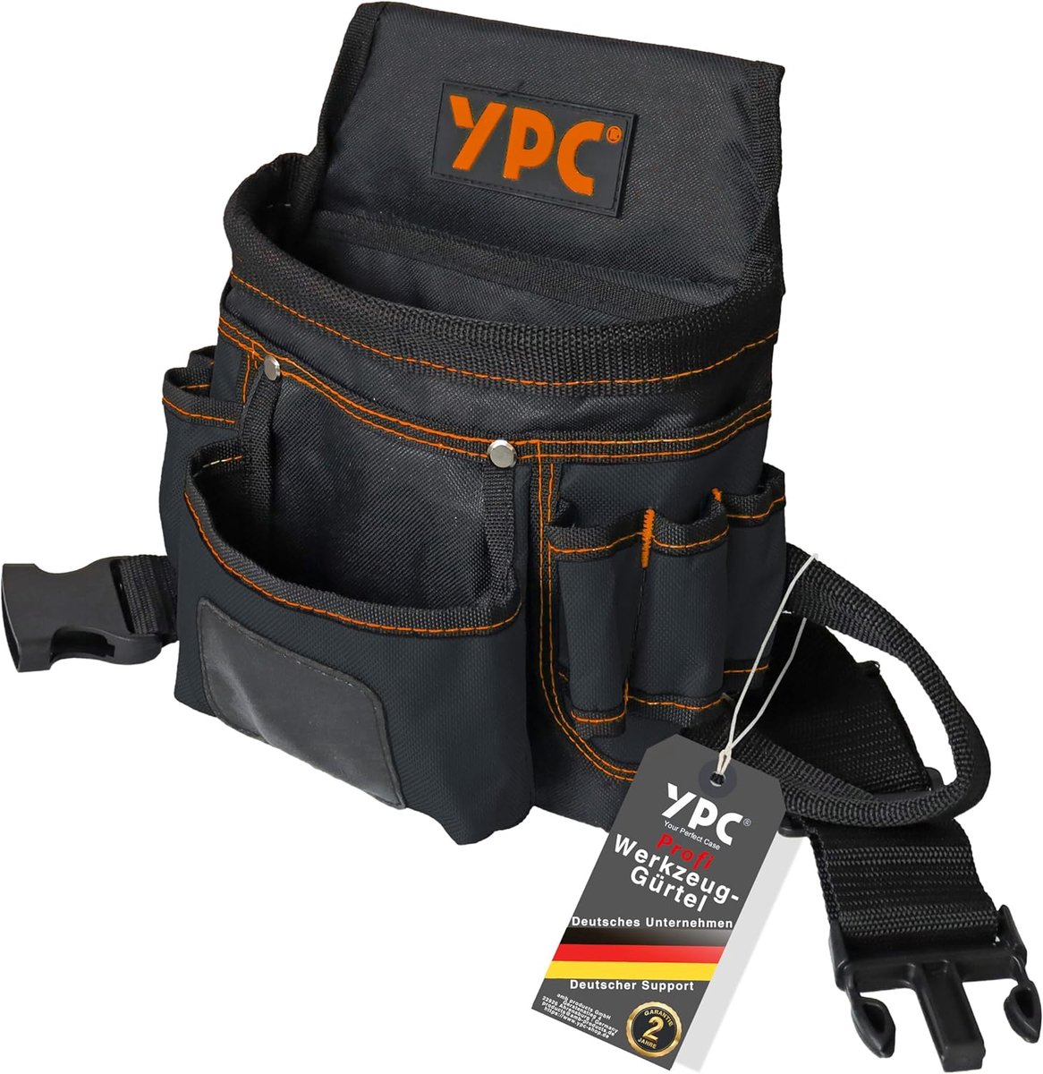 SnelShoppen - XL Tool Belt, Werkriem, Waterdichte Gereedschapsriem met Hamerlus, Scheurvast Nylon, 12 Vakken, Zwart, 27x21x13 cm, 5 kg Draagcapaciteit