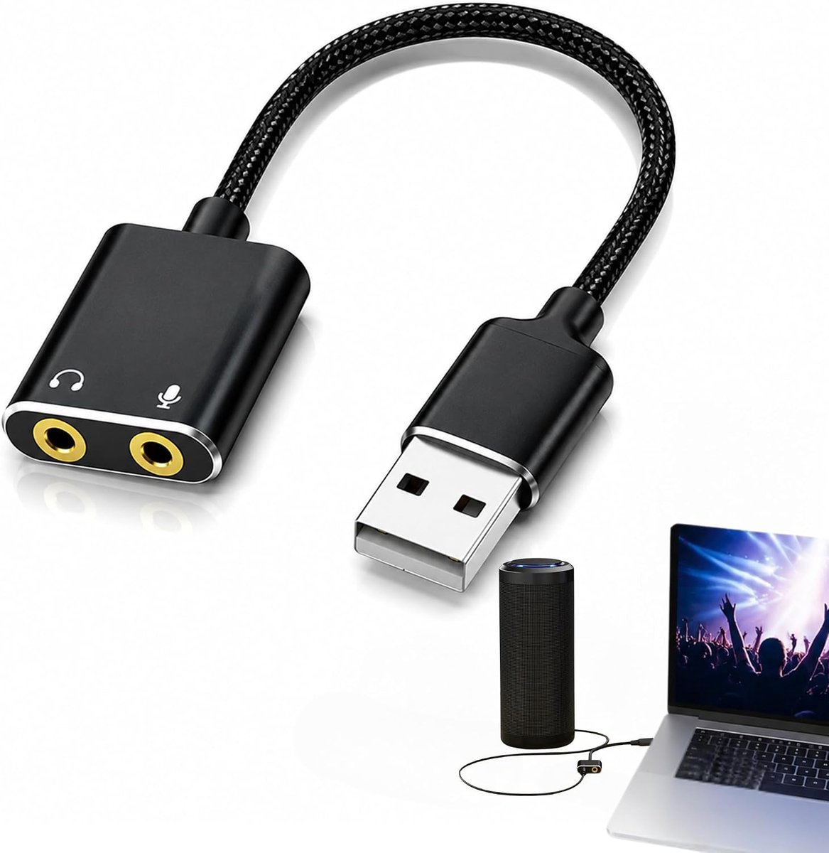 USB geluidskaart 3.5mm - externe stereo audioadapter - microfoon en koptelefoon aansluiting - ideaal voor pc en laptop - ShopVlot