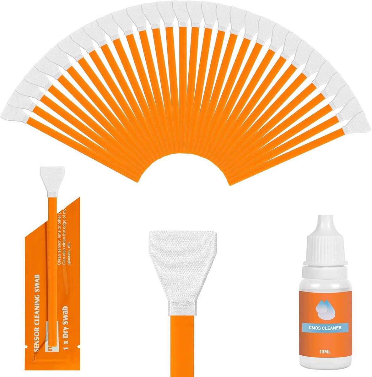 AYESY Full Frame Sensor Reinigingswattenstaafje, 30 stks 24 mm Reinigingswattenstaafjes & 10 ml Sensor Cleaner, DSLR - ShopVlot