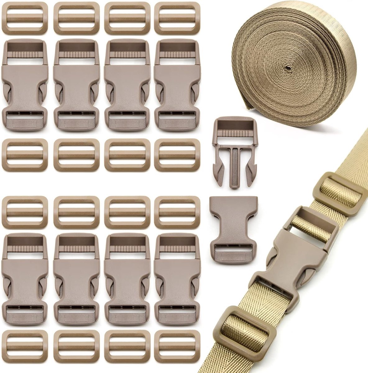 Buckle Belt Set 25 mm 10 m Black Nylon Belt with Buckles 10 Pieces Quick Release Buckles for Backpack Luggage Straps - ShopVlot