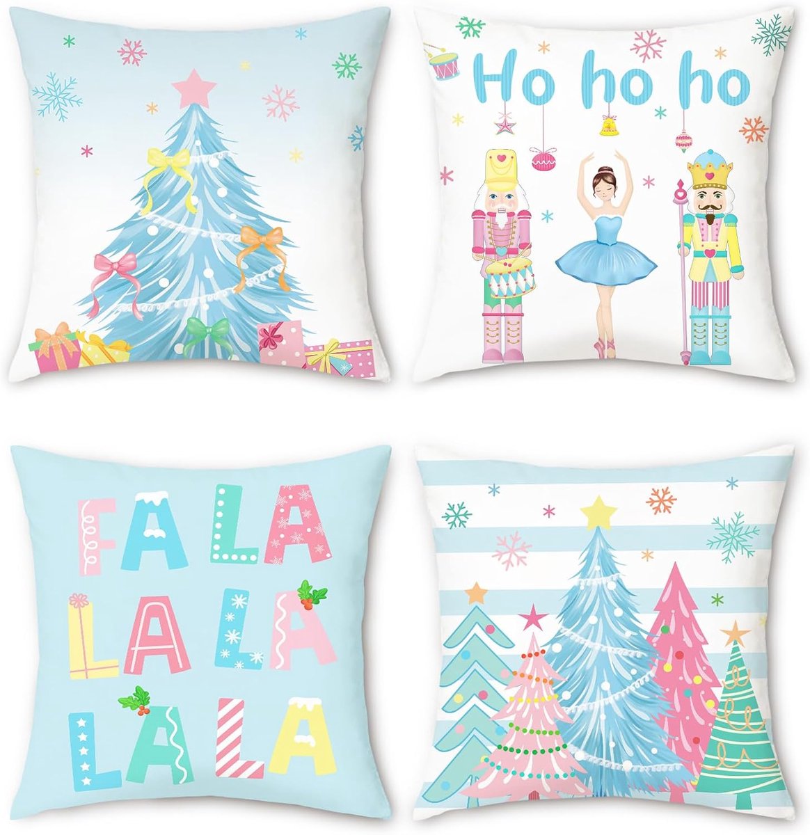 Kussenslopen 45 x 45 cm - blauwe kerstdesign - set van 4 - sfeervolle winterdecoratie - ShopVlot