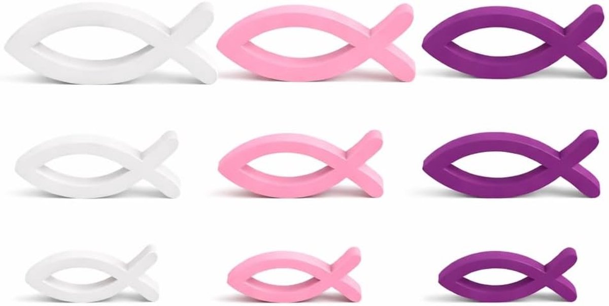 Set of 9 Wooden Fish for Table Decoration Christening Communion Confirmation Girl Pink Purple White - ShopVlot
