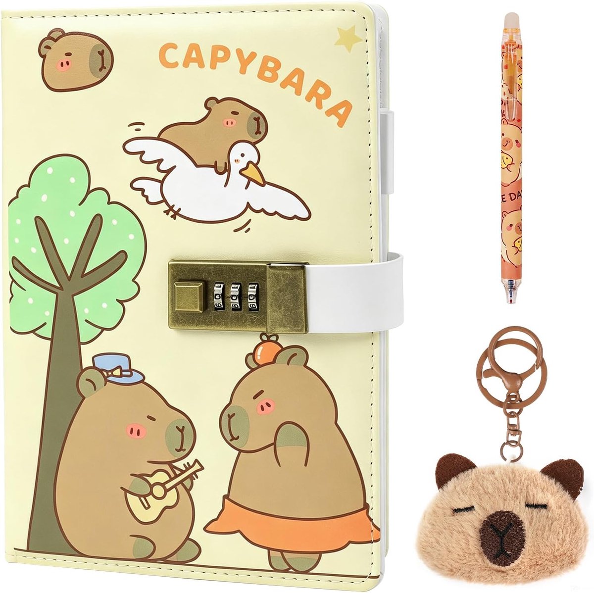 Dagboek met slot A5 - Gelinieerd - Capybara met sleutelhanger - Voor meisjes en jongens - ShopVlot