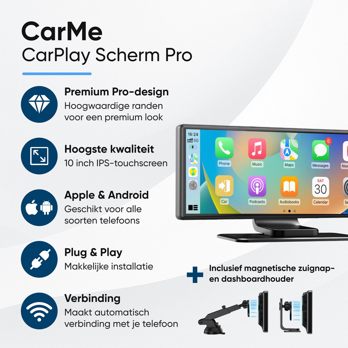 CarMe CarPlay Scherm PRO 10 Inch - Premium Design - Apple CarPlay & Android Auto (Draadloos) - Touchscreen - Navigatiesysteem auto - Android Auto scherm — cadeau in Gadgets - foto 2