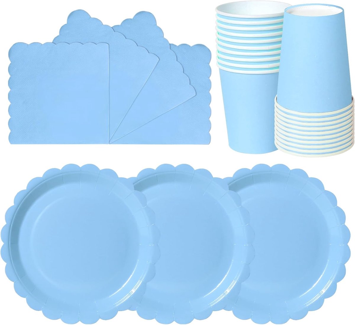 Hailstones Baby Blue 72 delen papier voor kinderverjaardagen: borden, bekers, servetten - 24 gasten